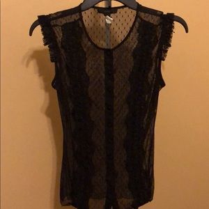 Black Lace Button Up, Short Sleeve Top